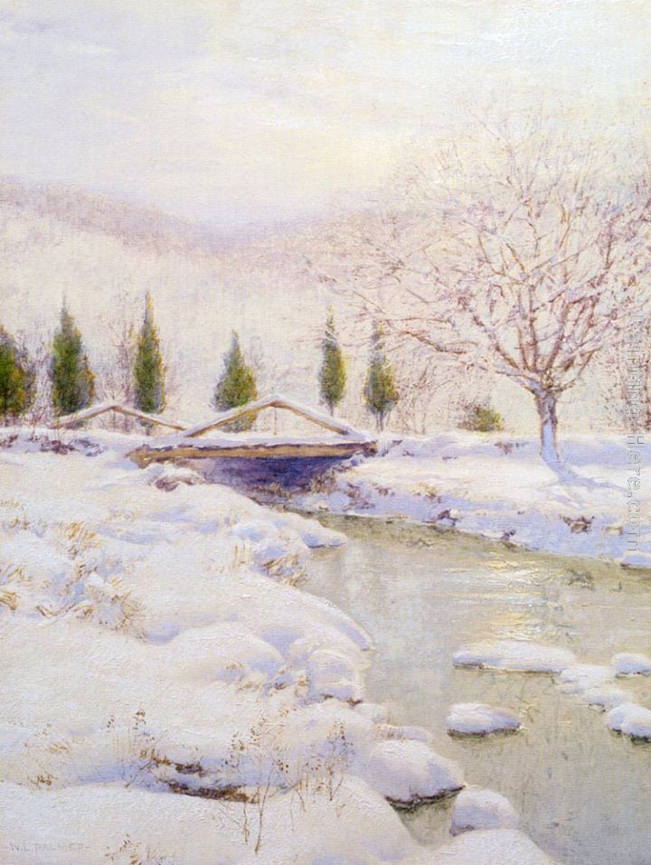 The Bridge, Winter painting - Walter Launt Palmer The Bridge, Winter art painting